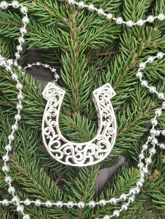 Christmas tree toy "Horseshoe" made of silver